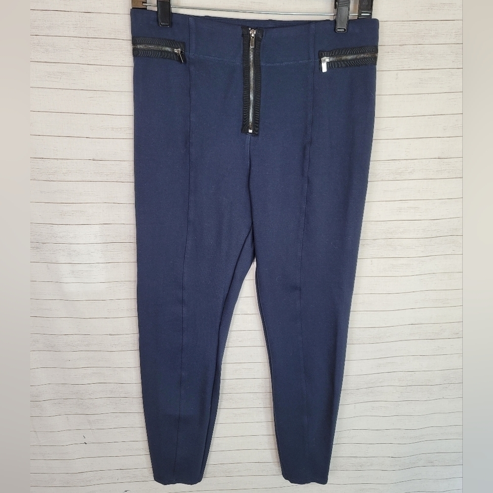 ABERCROMBIE & FITCH NAVY BLUE PULL ON LEGGINGS w ZIPPER DETAILS, SZ MEDIUM